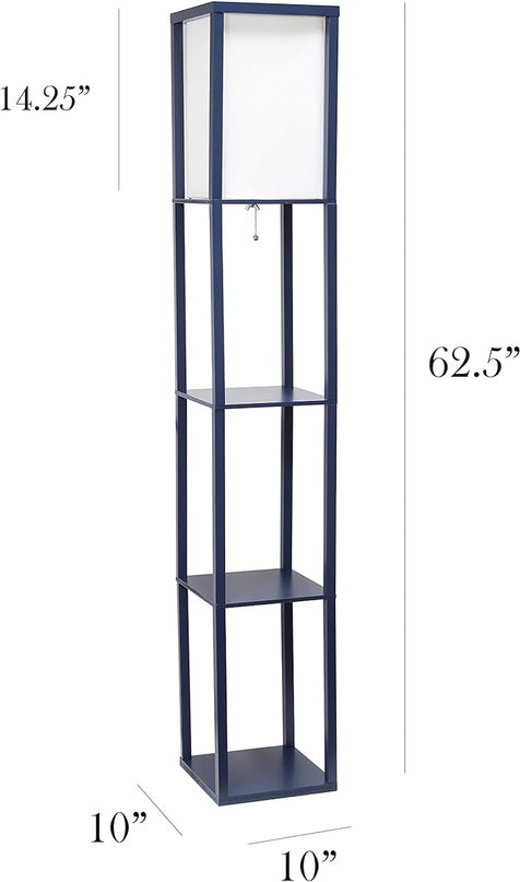 Simple Designs LF1014-NAV Etagere Organizer Storage Shelf Linen Shade Floor Lamp, Navy - LeafyLoom