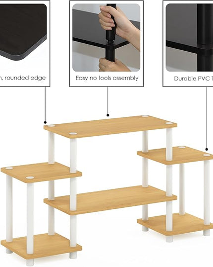 Furinno Turn-N-Tube No Tools Entertainment TV Stands, Beech/White, Square Corner - LeafyLoom