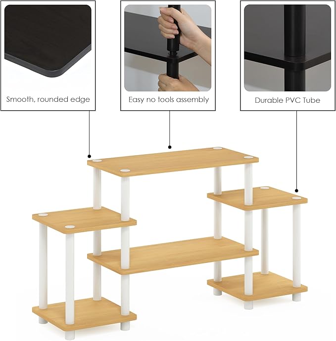 Furinno Turn-N-Tube No Tools Entertainment TV Stands, Beech/White, Square Corner - LeafyLoom