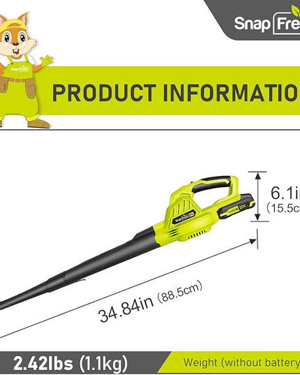 SnapFresh Cordless Leaf Blower - 20V Leaf Blower Cordless with 2.0Ah Li-ion Battery & Fast Charger, 130 MPH 140CFM Electric Leaf Blower Battery Powered Lightweight Sweeper for Sidewalk Hard Surfaces - LeafyLoom