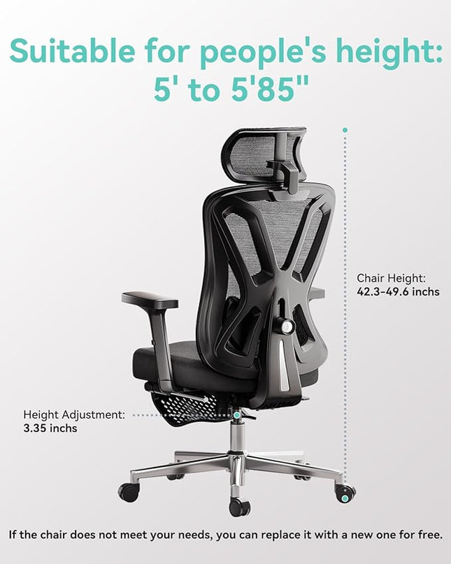 Hbada Ergonomic Office Chair, Desk Chair with Adjustable Lumbar Support and Height, Comfortable Mesh Computer Chair with Footrest 2D Headrest, Swivel Tilt Function Black - LeafyLoom