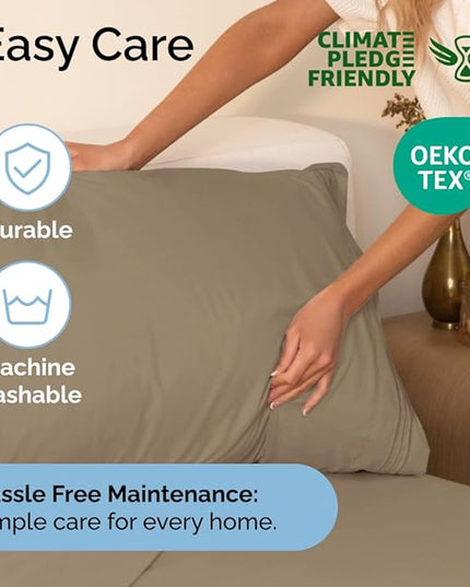 Cal King Size 4 Piece Sheet Set - Comfy Breathable & Cooling Sheets - Hotel Luxury Bed Sheets for Women & Men - Deep Pockets, Easy-Fit, Extra Soft & Wrinkle Free Sheets - Cream Oeko-Tex Bed Sheet Set - LeafyLoom