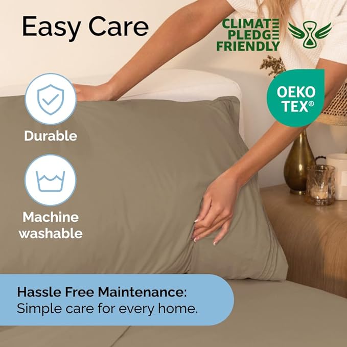 Cal King Size 4 Piece Sheet Set - Comfy Breathable & Cooling Sheets - Hotel Luxury Bed Sheets for Women & Men - Deep Pockets, Easy-Fit, Extra Soft & Wrinkle Free Sheets - Cream Oeko-Tex Bed Sheet Set - LeafyLoom