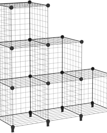 Wolizom Wire Cube Storage, Metal Grids Shelves Bookshelf, Stackable Modular Shelving Organizer, DIY Closet Bookcase Bookshelf, Grid Storage Shelf for Bedroom, Living Room, Office (Black, 6 Cube) - LeafyLoom