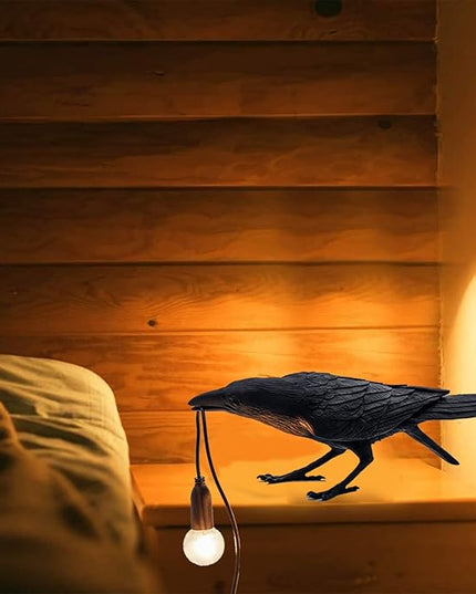 Raven Desk Lamp, Raven Lamp, Bird Lamp, Resin LED Bird Lamp for Bedroom/Office/Living Room/Farmhouse Art Deco with Plug (Sit) - LeafyLoom