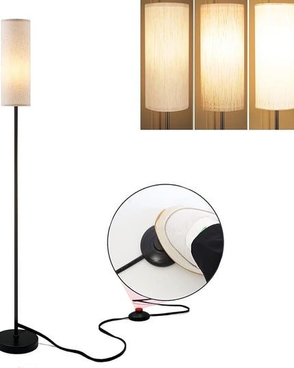 LED Floor Lamp Simple Design, Modern Floor Lamp with Shade, Tall Lamps for Living Room Bedroom Office Dining Room Kitchen, Black Pole Lamp with Foot Switch (Bulb Included) - LeafyLoom