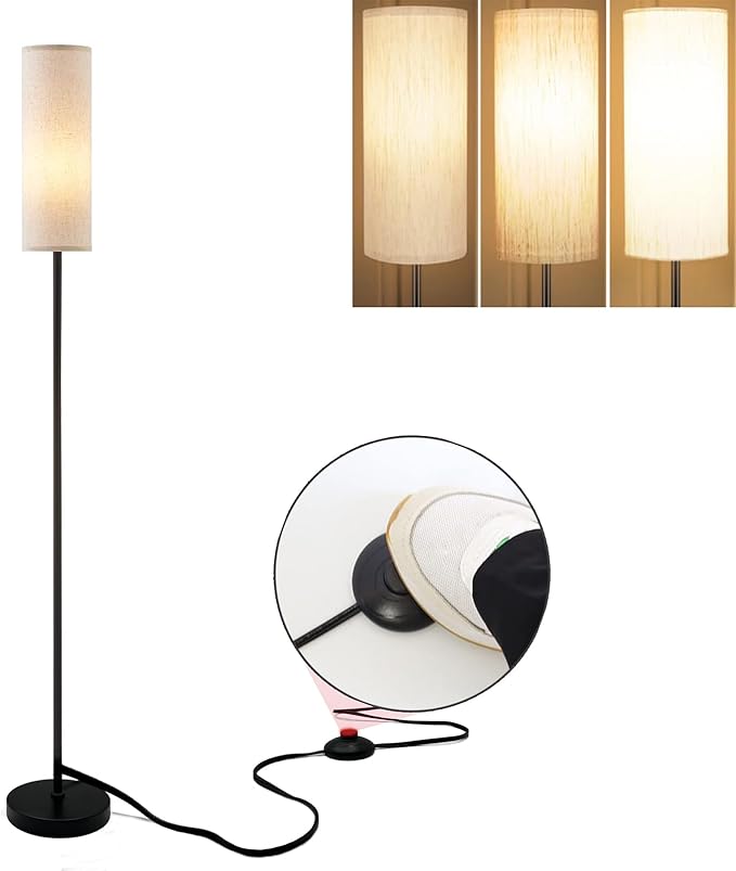LED Floor Lamp Simple Design, Modern Floor Lamp with Shade, Tall Lamps for Living Room Bedroom Office Dining Room Kitchen, Black Pole Lamp with Foot Switch (Bulb Included) - LeafyLoom