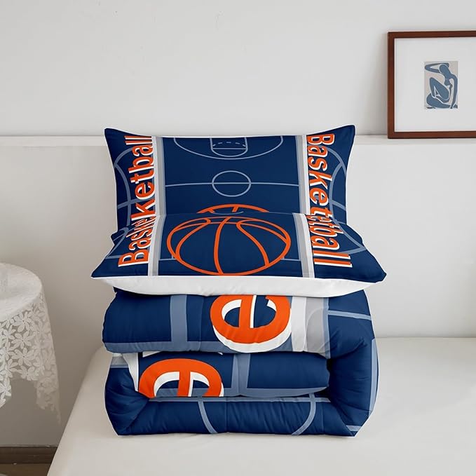 Feelyou Basketball Bedding Set King Size Gaming Sports Comforter Set for Kids Boys Girls Decor Ball Games Comforter Basketball Sports Duvet Set Bedroom Quilt Set - LeafyLoom
