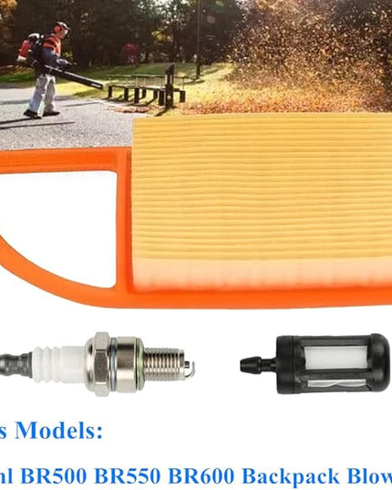 Air Filter With Fuel Filter Spark Plug for Stihl BR500 BR550 BR600 Backpack Blowers, Replaces 4282 141 0300, 4282 141 0300B - LeafyLoom