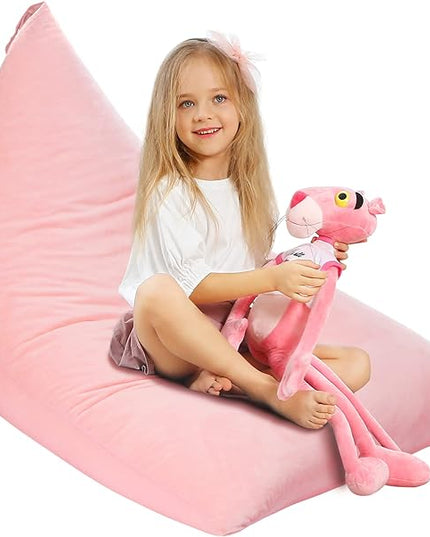 Aubliss Stuffed Animal Storage Bean Bag Chairs Cover, 50"x 35" Extra Large Velvet Bean Bags Chair for Kids & Adults, Ultra Soft Zipper Beanbag Toy Storage for Boys Girls - Pink - LeafyLoom