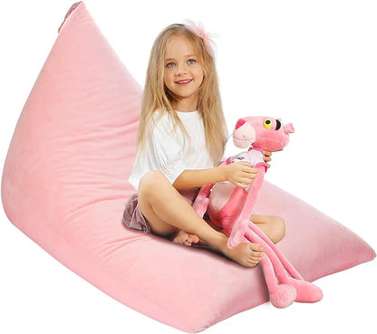 Aubliss Stuffed Animal Storage Bean Bag Chairs Cover, 50"x 35" Extra Large Velvet Bean Bags Chair for Kids & Adults, Ultra Soft Zipper Beanbag Toy Storage for Boys Girls - Pink - LeafyLoom