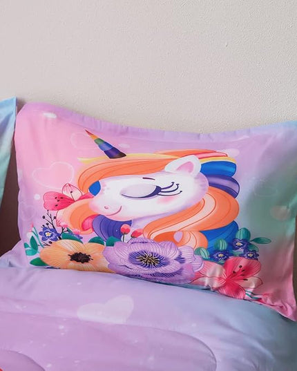 ADASMILE A & S Unicorn Bedding Twin for Girls Unicorn Bed Set Pink Unicorn Comforter Set Twin 6Pieces Girls Bed in A Bag Comforter with Hearts Sheets Reversible Unicorn Bed Sheets Home Unicorn Decor - LeafyLoom