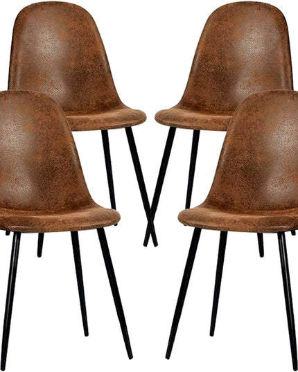 FurnitureR Dining Chairs Set of 4, Fabric Suede Dining Room Side Seating, Kitchen Chairs with Metal Legs for Living Room,Dark Brown - LeafyLoom