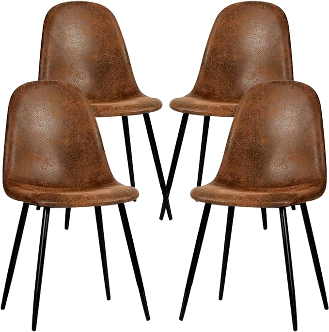 FurnitureR Dining Chairs Set of 4, Fabric Suede Dining Room Side Seating, Kitchen Chairs with Metal Legs for Living Room,Dark Brown - LeafyLoom