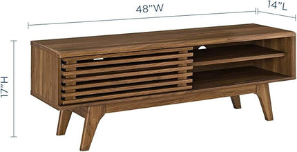 Modway Render 48" Mid-Century Modern Low Profile Media Console TV Stand, 48 Inch, Walnut - LeafyLoom