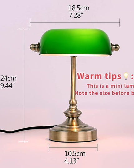 FIRVRE Mini Glass Bankers Lamp, Desk Lamp, Classic Retro Bronze Finish G9 Base, Plug in Vintage Table lamp, Reading Modern for Home Office,Piano Banker Mini Desk Table Lamp,Library(without bulb) - LeafyLoom