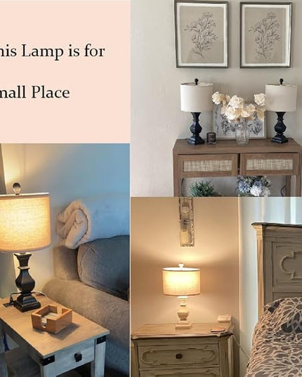 PoKat 20.5" Mid Century Table Lamp Sets of 2 for Living Room Retro Style Farmhouse Table Lamp for Bedroom Classic Beige Resin Bedside Night Light Lamps, Suitable for Small Place - LeafyLoom