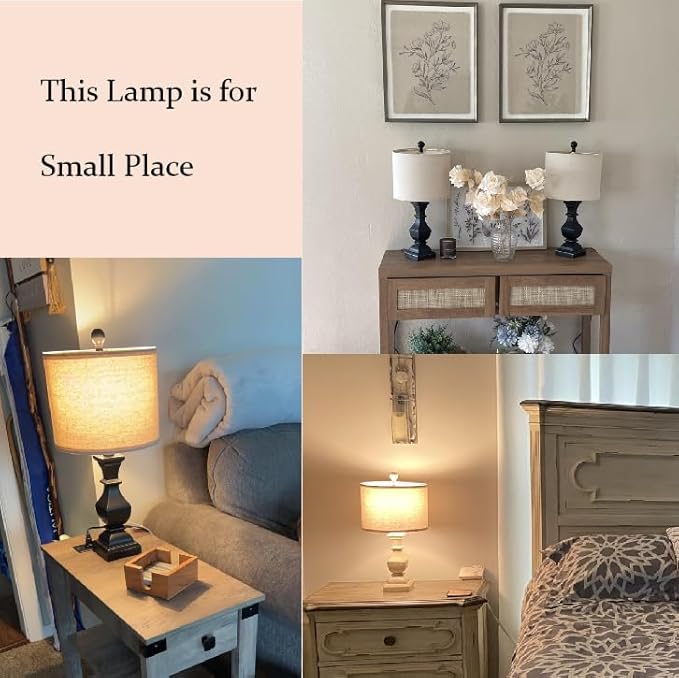 PoKat 20.5" Mid Century Table Lamp Sets of 2 for Living Room Retro Style Farmhouse Table Lamp for Bedroom Classic Beige Resin Bedside Night Light Lamps, Suitable for Small Place - LeafyLoom