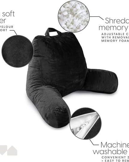 Milliard Reading Pillow with Shredded Memory Foam, Large Adult Backrest with Arms, Back Support for Sitting Up in Bed with Washable Cover (Sit up Pillow) - LeafyLoom