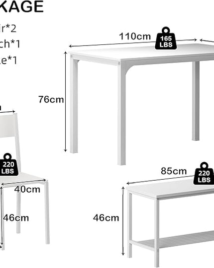 SogesHome Home Kitchen Table Set for 4, Compact Dining Table Chair Set, 4 Pieces Table Chair Bench Set for Small Place, Apartment, White - LeafyLoom