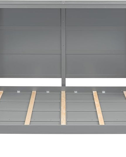 Merax Modern Farmhouse Solid Wood Murphy Cabinet Bed, No Box Spring Needed/Easy Assemble/Queen,Gray - LeafyLoom