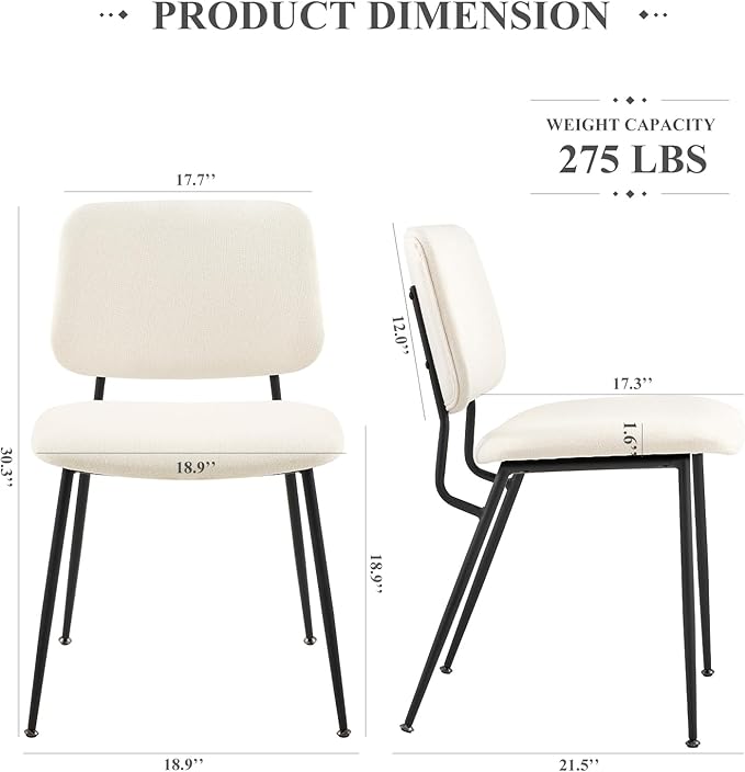 COLAMY Modern Upholstered Dining Chairs Set of 6, Fabric Dining Room Chairs Accent Diner Chair Stylish Kitchen Chairs with Solid Metal Legs, Cream - LeafyLoom