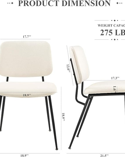 COLAMY Modern Upholstered Dining Chairs Set of 2, Fabric Dining Room Chairs Accent Diner Chair Stylish Kitchen Chairs with Solid Metal Legs, Cream - LeafyLoom