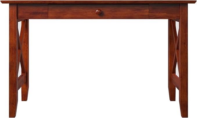 AFI 48" Solid Wood Writing Desk - Sturdy X Design - Home Office Desk with Drawer, Laptop Computer Work Study Table with USB Charger Walnut - LeafyLoom