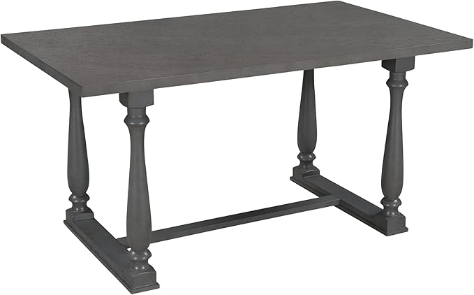 Room Piece Farmhouse Set for 6-Rustic Rectangular Wood 4 1 Bench with Comfortable Padded Cushion-Perfect for Family Gatherings and Kitchen Dining, Onesize, Grey Table+Beige Chair - LeafyLoom