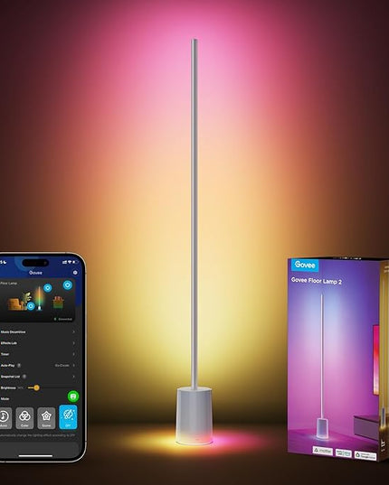 Govee Floor Lamp 2 with Matter, RGBIC Warm Cool White LED Floor Lamp Works with Alexa, 1725lm Corner Floor Lamp with Music Sync, Scene Modes, Smart Floor Lamp for Bedroom, Living Room, Studio, Silver - LeafyLoom