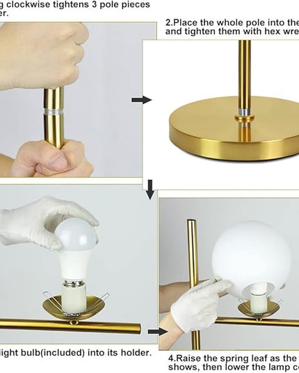 DINGLILIGHTING DLLT LED Frosted Glass Globe Floor Lamp-9W Standing Lamps for Modern, Mid Century Contemporary Rooms, Energy Saving Tall Pole Accent Lighting for Living Room, Bedroom, Office, Gold - LeafyLoom