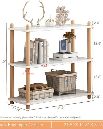 IOTXY 3-Tier Wooden Shelf Bookcase - Modern Open Bookshelf, Free Standing Storage Rack, Multifunctional Display Stand for Home and Office, White, Rectangle - LeafyLoom