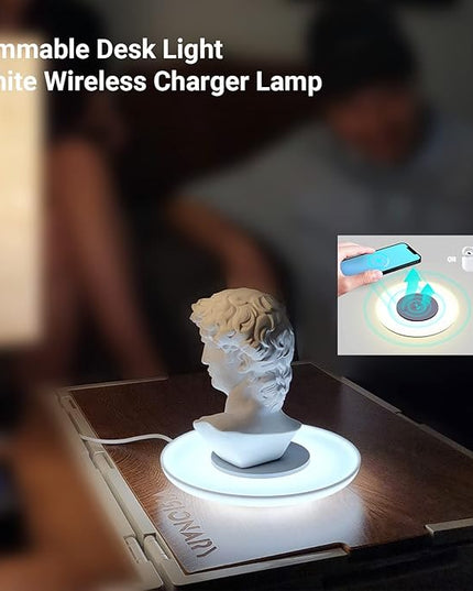 Table Lamp with Wireless Charger, Table Lamp with USB Port 2, Nightstand Lamp with Charging Station, Desk Night Light with Wireless Charger, Three-Port Plug (Table Lamp 4000K) - LeafyLoom
