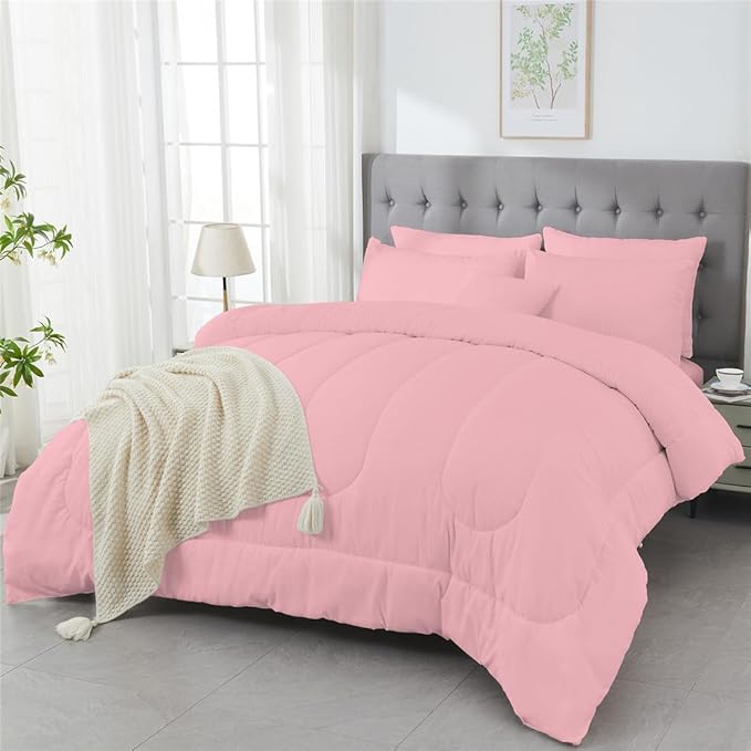 3 Piece Solid Color All Season Bedding Comforter Set Microfiber Soft Lightweight Bedding Set for Kids Teens Adults Room Decor with 1 Comforter and 2 Pillowcases King - LeafyLoom