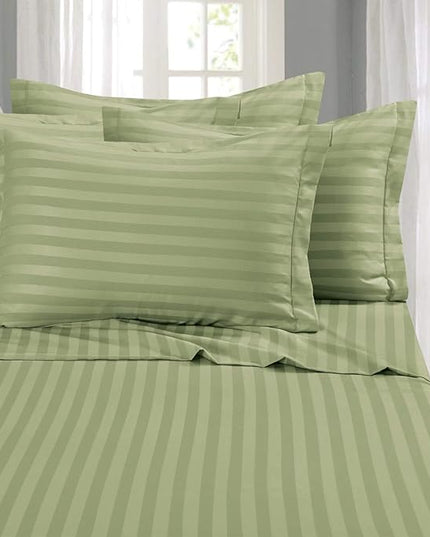 Elegant Comfort Best, Softest, Coziest 6-Piece Sheet Sets! - 1500 Premier Hotel Quality Luxurious Wrinkle Resistant 6-Piece DAMASK STRIPE Bed Sheet Set, Queen Sage/Green - LeafyLoom