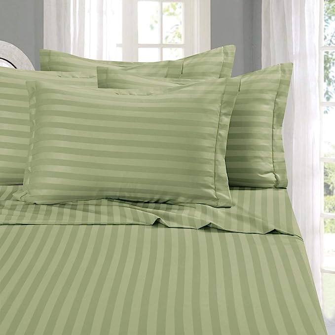 Elegant Comfort Best, Softest, Coziest 6-Piece Sheet Sets! - 1500 Premier Hotel Quality Luxurious Wrinkle Resistant 6-Piece DAMASK STRIPE Bed Sheet Set, California King Sage/Green - LeafyLoom