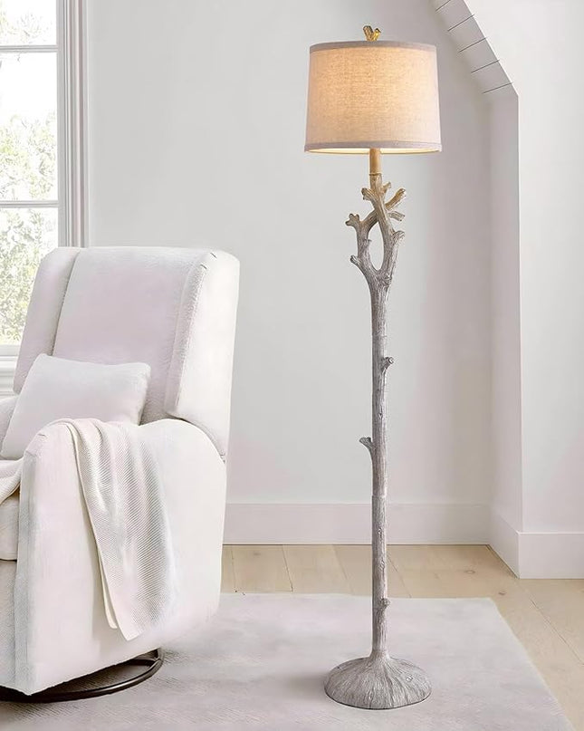 OYEARS Retro Farmhouse Floor Lamp for Living Room Rustic Standing Lamps Tree Trunk Deco Modern Country Vintage Wood Grain 59.75" Tall Corner Floor Lamp Bedroom Office - LeafyLoom