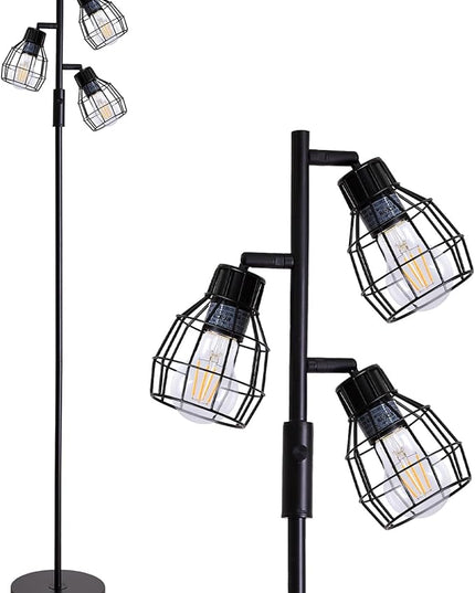 Oneach 64.25" Modern Floor Lamp for Living Room Black Floor Lamp for Bedroom Stand up Lamp for Office Industrial Tall Lamps with Rotary Switch with 3 Metal Lamp Head Adjustable（Bulbs Included） - LeafyLoom