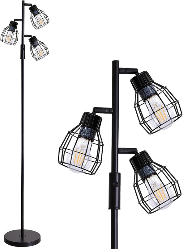 Oneach 64.25" Modern Floor Lamp for Living Room Black Floor Lamp for Bedroom Stand up Lamp for Office Industrial Tall Lamps with Rotary Switch with 3 Metal Lamp Head Adjustable（Bulbs Included） - LeafyLoom