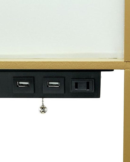 Simple Designs LF1037-TAN Floor Lamp Etagere Organizer Storage Shelf with 2 USB Charging Ports, 1 Charging Outlet and Linen Shade, Tan - LeafyLoom