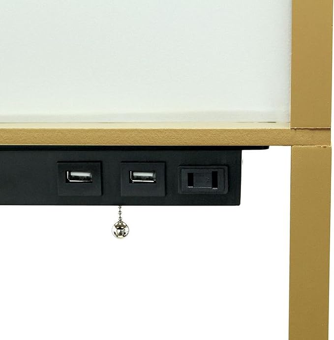 Simple Designs LF1037-TAN Floor Lamp Etagere Organizer Storage Shelf with 2 USB Charging Ports, 1 Charging Outlet and Linen Shade, Tan - LeafyLoom