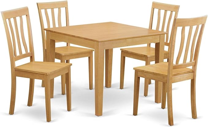 East West Furniture OXAN5-OAK-W Oxford 5 Piece Modern Set Includes a Square Wooden Table and 4 Kitchen Dining Chairs, 36x36 Inch - LeafyLoom
