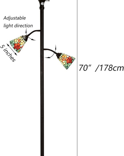 Bieye L10884 Maple Tree Leaves Tiffany Style Stained Glass Torchiere Floor Lamp with Sidelights for Reading Home Decor, 70-inches Tall (Maple Leaf, Red) - LeafyLoom