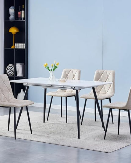 4 Set of Dining Chairs, Metal Frame Dining Chair for Kitchen Room,Technology Cloth Seat Chair for Living Room, Bedroom(Beige) - LeafyLoom