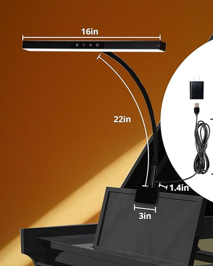 Piano Lamp with 3 Color Modes, Adjustable Height & Direction - Desk Piano Light with Auto-Off Timer - Wide Illumination Music Stand Light for Grand & Digital Pianos - LeafyLoom