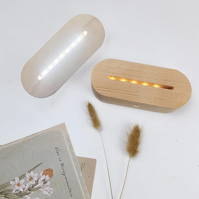 2Pack 6 inch Oval Wood Display Pedestal,Wooden Led Lights Display Base for Acrylic and Plexiglass,Wood Night LED Light Lamp Base - LeafyLoom