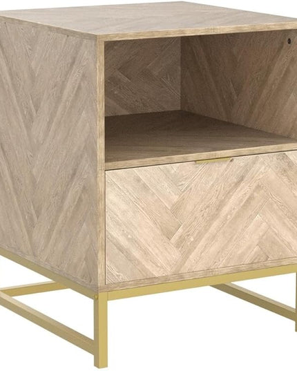 Anmytek Night Stand, Small Side Table, Sturdy Wood Nightstand with Storage Drawer and Shelf, Modern End Table Bedside Table with Polished Gold Handles for Bedroom, Dorm, Small Spaces H0054 - LeafyLoom