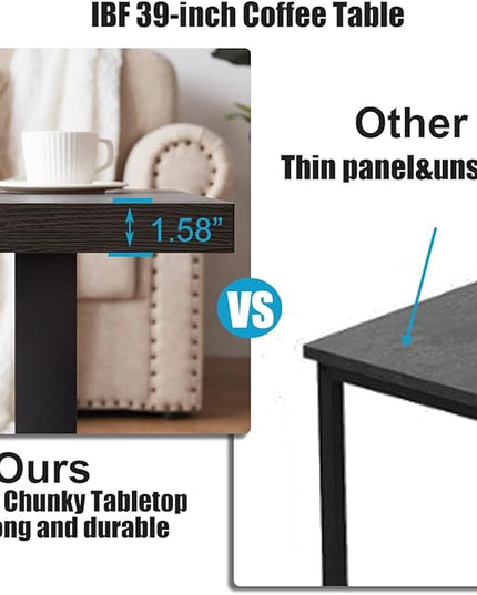 IBF Industrial Grey Coffee Table, Modern Simple Wood and Metal Center Table, Minimalist Rectangle Wooden Living Room Table, Vintage Rustic Cocktail Tea Table for Home Bedroom, Dark Gray Oak, 39 inch - LeafyLoom