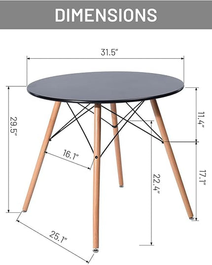 FurnitureR 31.5 Inch Modern Round Dining Table with Wooden Legs for Home Kitchen Living Room Corner Small Spaces Leisure, Black - LeafyLoom