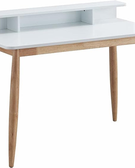 Roundhill Furniture Roskilde Storage Wood Office Desk, White - LeafyLoom
